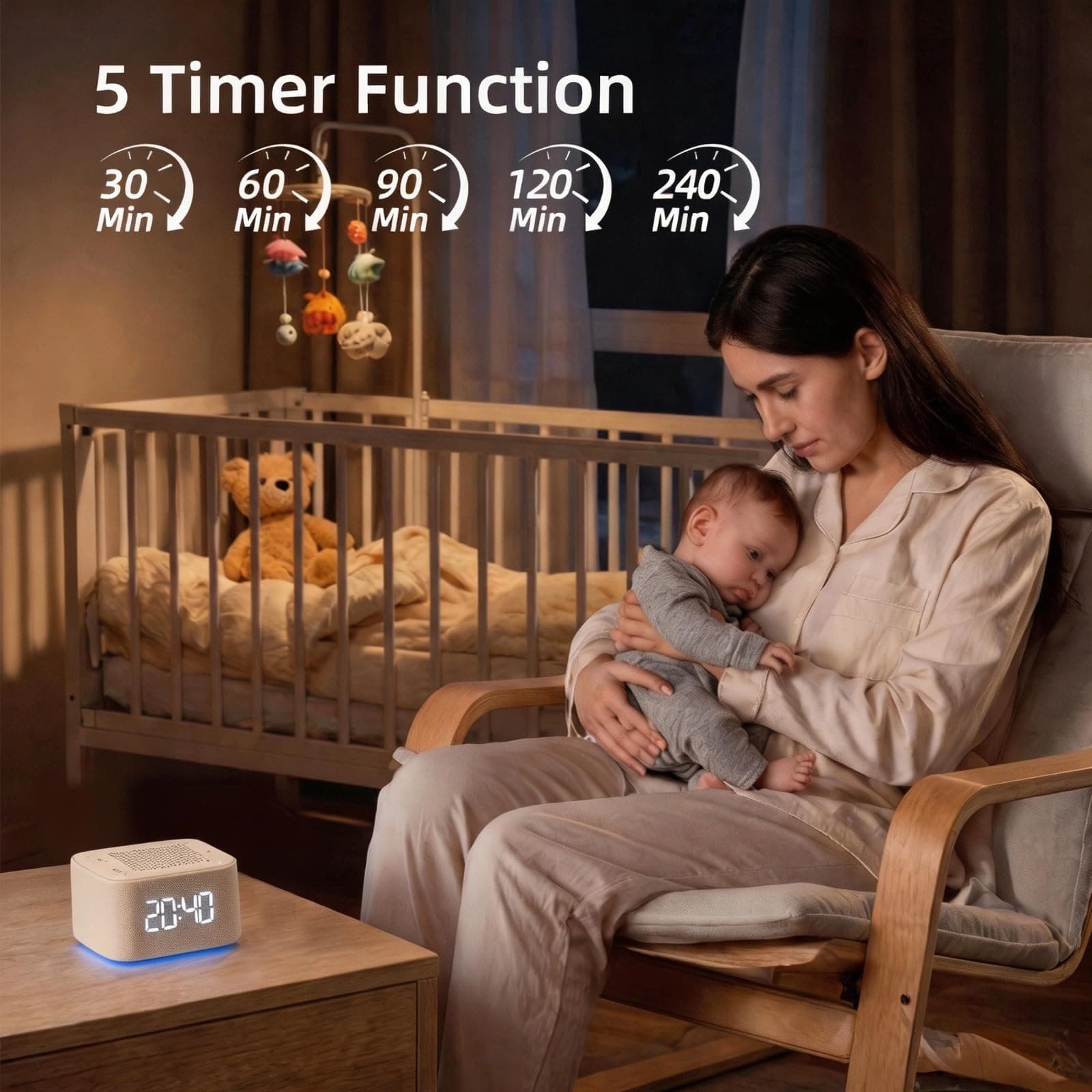 White Noise Machine, Bluetooth Speaker 32+ Soothing Sounds 5 Timer Setting thumbnail 4
