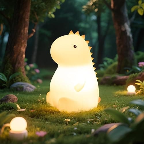 loatme Night Light for Kids, Rechargeable Dimmable Silicone LED Nightlight with 7 Colors, Baby Nursery Night Lamp, Touch Squishy Lamp, Cute Gifts for Girls, Boys, Toddler Room Decor, Dinosaur - Image 1