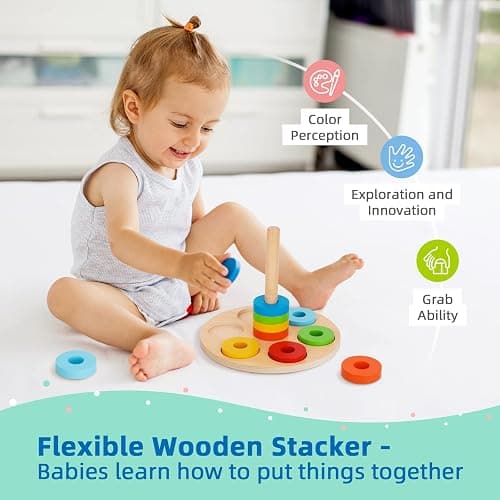 TOOKYLAND Montessori Toys for 1 Year Old, 8 in 1 Learning Educational Set Wooden Toys (Includes Stacking Cups, 3-in-1 Educational Box, Pound Bench, Shape Puzzle and More) thumbnail 6