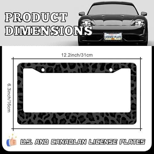Black Leopard Print License Plate Frames - 2 Pack Animal Cheetah Print License Plate Holder Covers, Aluminum Metal Rust-Proof Waterproof Car Tag Frame with Screws Fasteners Caps thumbnail 2