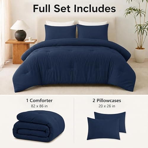 CozyLux Full Comforter Set, 3 Pieces Down Alternative Bedding, Navy Blue | 270 GSM All Season Comforter with 4 Corner Ties for Use as a Duvet Insert, OEKO-TEX Certified, 2 Pillowcases, 82 x 86 in thumbnail 2