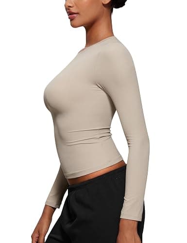 CRZ YOGA Softembrace Long Sleeve Shirts for Women Soft Crew Neck Fall Basic Tight Tops Fitted Casual Going Out T-Shirts thumbnail 3