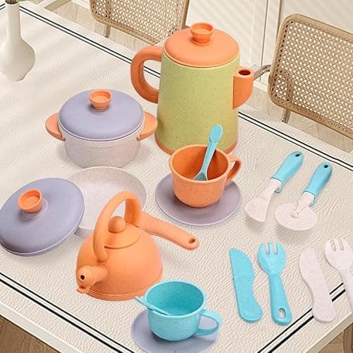 Qizebaby Kids Kitchen Play Set with Cookware Pots and Pans，Tea Set Kids，Toddler Cooking Set，3 4 5 6 Year Old Girl Boy Gifts thumbnail 6