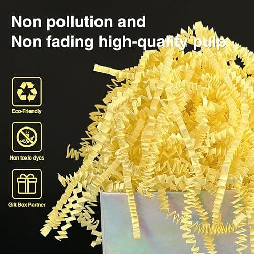 Corlcol 1LB Crinkle Paper Shred Filler for Gift Box Bag and Basket On Holidays(Light Yellow) thumbnail 3