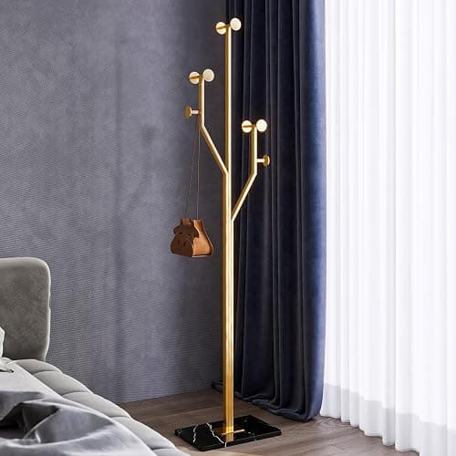 BUZUEY Gold Coat rack,Sturdy coat tree freestanding heavy duty with Marble Base,Metal standing coat rack for Bedroom,Entrance,Modern coat hanger stand for Coats,Hats,Bags(gold) thumbnail 4