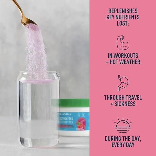 Organika Canadian-Made Electrolytes Powder- Wild Raspberry- Sugar-Free Hydration and Electrolyte Replenishment with Prebiotics and Vitamin C- 210g - 60 servings thumbnail 3