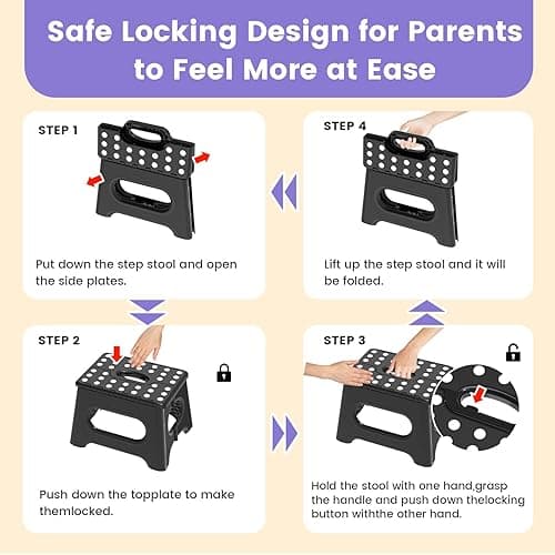 HBTower Folding Step Stool 9 Inch - Holds 600 lb, Non-Slip Surface & Carry Handle - Sturdy Step Stool for Kids, Toddlers & Adults - Compact Foldable Foot Stool for Kitchen, Bathroom, Bedroom, Outdoor thumbnail 6