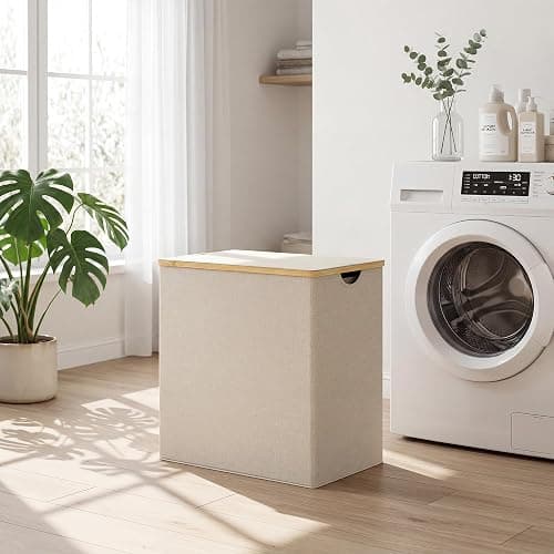 efluky Laundry Hamper with Lid, Double Laundry Basket with 2 Removable Bags, 2 Section Laundry Bin with Bamboo Handles for Bathroom, Bedroom & Laundry Room, 140L (36.9 Gallon) Beige thumbnail 8