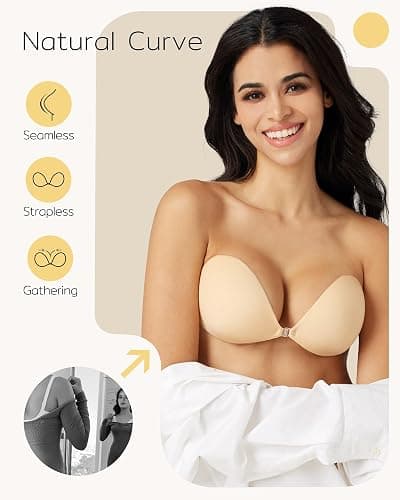 Niidor Adhesive Bra Strapless Sticky Invisible Push up Silicone Bra for Backless Dress with Reusable Nipple Covers thumbnail 5