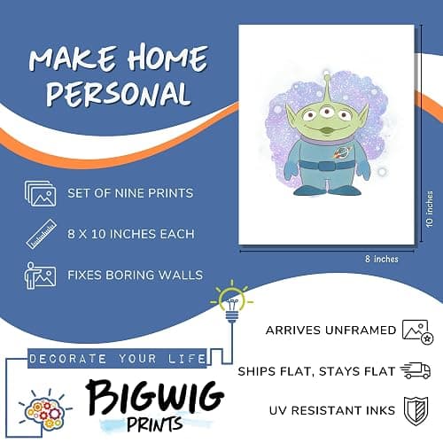 9 Pack Toy Story Nursery Decor, Buzz Lightyear Wall Art, Woody Cowboy Poster Character Watercolor Prints, Playroom Wall Decor, Space Ranger Prints, Unframed (8x10") thumbnail 2