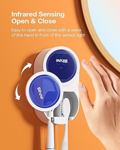 Bitvae Toothbrush Cleaner & Toothbrush Holder, Cleaning and Air Drying, LED Smart Screen, Rechargeable Wall Mount Toothbrush Holder for Bathrooms - Sanilux Hero - White thumbnail 4