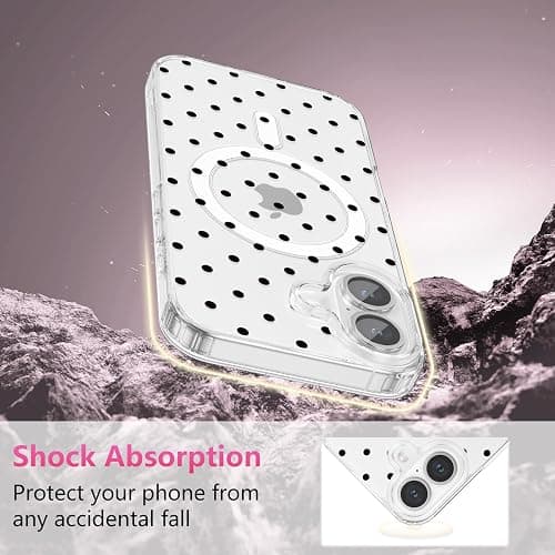 ZTOFERA Magnetic for iPhone 16 Plus Case,Cute Polka Dot Phone Case Aesthetic Striped Clear Trendy Slim Soft Shockproof Protective Phone Cover for Women Girls, Black Dot thumbnail 5