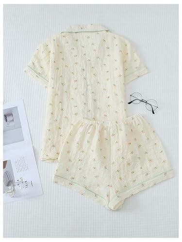 Verdusa Women's 2 Piece Pajama Sets Lightweight Fall Pajamas Cute Pj Set Button Shirt with Shorts Lounge Pjs thumbnail 2