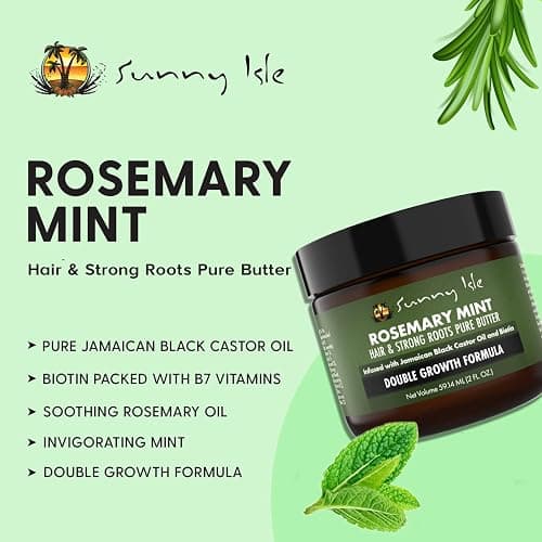 Sunny Isle Rosemary Mint Hair and Strong Roots Butter 2oz | Infused with Biotin & Jamaican Black Castor Oil | Strengthen and Nourish Hair | Dry Scalp, Split Ends - 2 Fl Oz (Pack of 1) thumbnail 7
