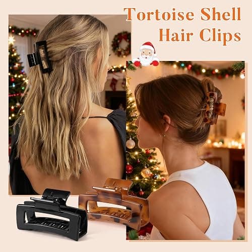 Auseibeely 6 Pcs Rectangle Tortoise Shell Claw Clip - 3.35 Inch Medium Hair Clips for Women and Girls, Non-slip Square Claw Clips for Thick/Thin Hair, Banana Jaw Clips Accessories for Christmas Gift thumbnail 4