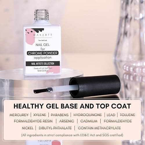Makartt Gel Top Coat for Chrome Nail Powder - 15ml Clear No Wipe High Gloss Top Coat Gel Nail Polish Mirror Shine Long Lasting Easy Application, Soak off UV Lamp, DIY Home Salon Art Spring Design thumbnail 5