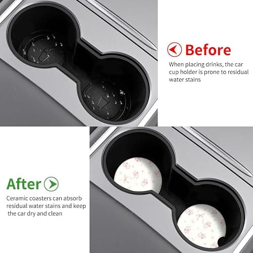Watbro Vintage Flowers Car Coasters,Absorbent 2 Pack for Cup Holders with Finger Notch,2.56 inches Ceramics Heat Resistant Anti Slip Cork Base Car Drinks Coasters Auto Cup Holder thumbnail 4