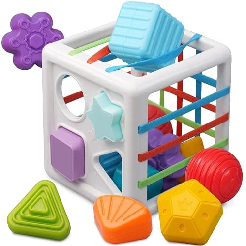 LiKee Shape Sorter Toys for 1+ Years Old, 8pcs Montessori Baby Blocks, Sensory Toddler Learning Toys for Fine Motor Skills, Infant Developmental Toys Gift for Boys Girls Ages 18+ Months - Cube - Image 1