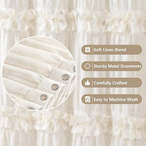 XOGUIBO Ruffle Shower Curtain with Bow Vintage Farmhouse Linen Shower Curtain for Bathroom, Cream, 72" W x 72" H thumbnail 5