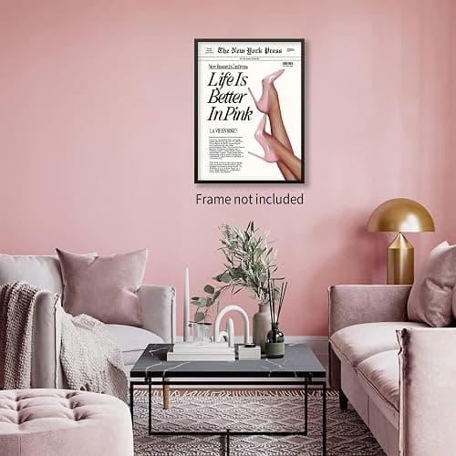 Vintage Funky Newspaper Wall Art Fashion Funny Quote, Life Is Better In Pink Poster Prints Heel Picture for Girly Bedroom Apartment Wall Decor 12x16 inch Unframed thumbnail 4