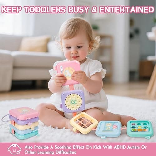 GRESEESM Montessori Toys for 1 Year Old Girls Gifts, Toddler Busy Board, Baby Learning Travel Sensory Toys for Toddlers 1-3, 1st Birthday Gifts, Easter Basket & Stocking Stuffer, Macarons thumbnail 3