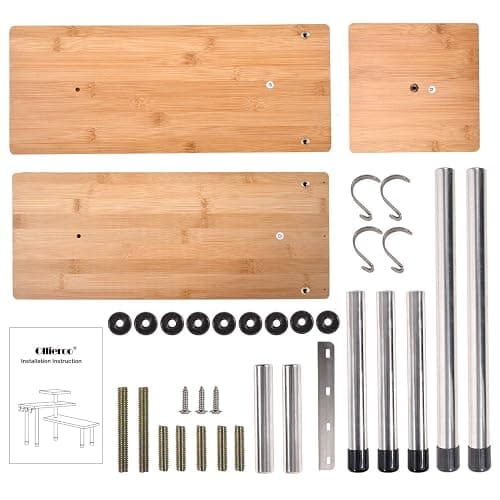 3 Tier Corner Shelf Bamboo Countertop Organizer Bookshelf Display Shelves Space Saving Rack for Living Room, Kitchen, Office (with Hooks) thumbnail 6