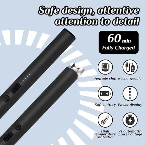 2 PCS Candle Lighter,Windproof Flameless Electric Lighter with LED Power Display ＆ Safety Switch, Upgraded Plasma USB Rechargeable Lighters for Birthday Camping BBQ (Black) thumbnail 5