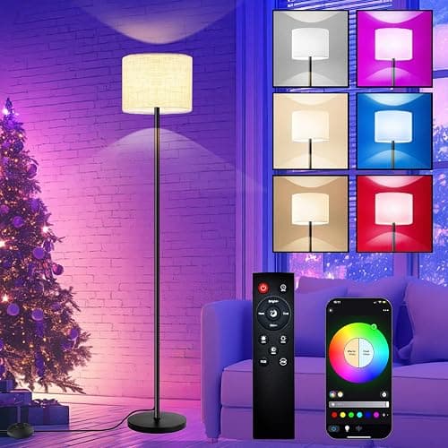 Fuvqeyes Smart Floor Lamp with APP & Remote Control - Dimmable RGB & White Light (3000K-6500K) for Living Room, Bedroom, Office - Modern Standing Lamp with 9W LED Bulb Included - Image 1