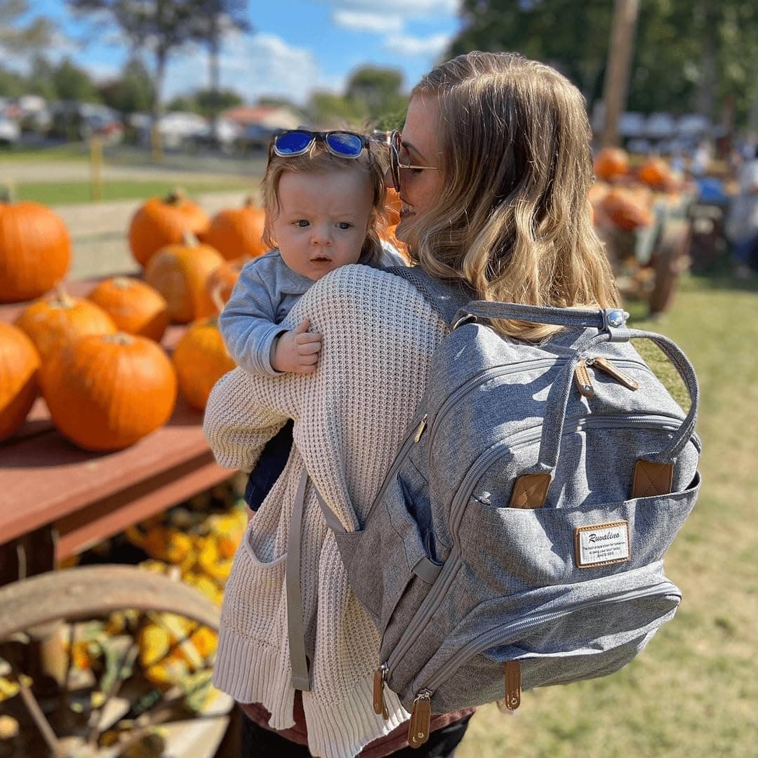 Ruvalino Diaper Bag Backpack, Baby Diaper Bag Backpack with Changing Mat for Mom and Dad (Grey) thumbnail 8