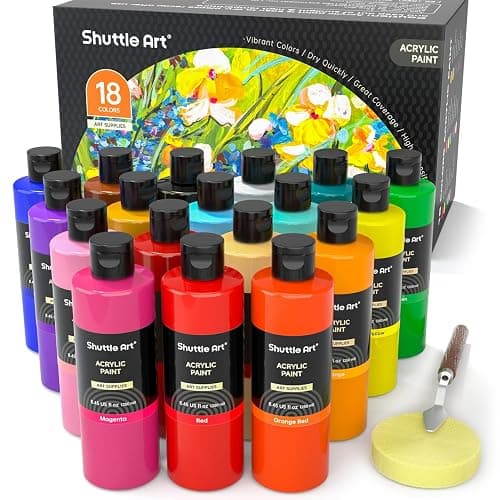 Shuttle Art 18 Colors Acrylic Paint Bottle Set (250ml/8.45oz), Rich Pigmented Bulk Painting Supplies for Artists, Beginners and Kids on Rocks Crafts Canvas Wood Ceramic - Image 1