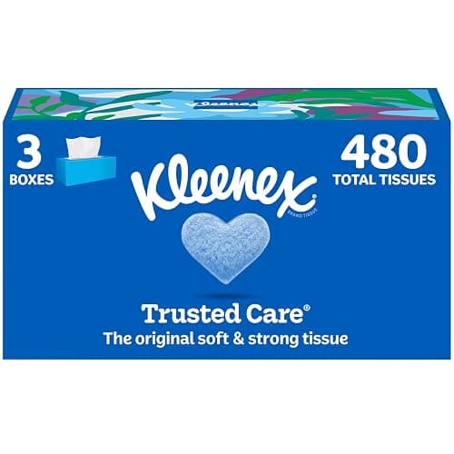 Kleenex Trusted Care Facial Tissues, 3 Flat Boxes, 160 Tissues per Box, 2-Ply (480 Total), Packaging May Vary - Image 1