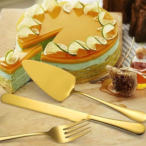 AARAINBOW Large Serving Utensils Set , 8 Pcs Metal Serving Cutlery Set for Parties, Stainless Steel Spoons Fork Tong Ladle for Buffet Catering, Hostess Chefs, Matte Gold thumbnail 2