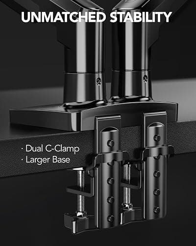 HUANUO Dual Monitor Stand, Fully Adjustable Gaming Monitor Desk Mount for 13–32″ Computer Screens, Full Motion VESA 75x75/100x100 with C-Clamp & Grommet Base, Each Arm Holds 4.4 to 19.8 lbs thumbnail 4