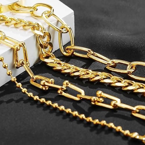 17IF 24-25 Pcs (6 Pack) 14K Gold Ankle Bracelets Set for Women Boho Stackable Bangles Cuff Charm Chunky Wrist Jewelry thumbnail 6