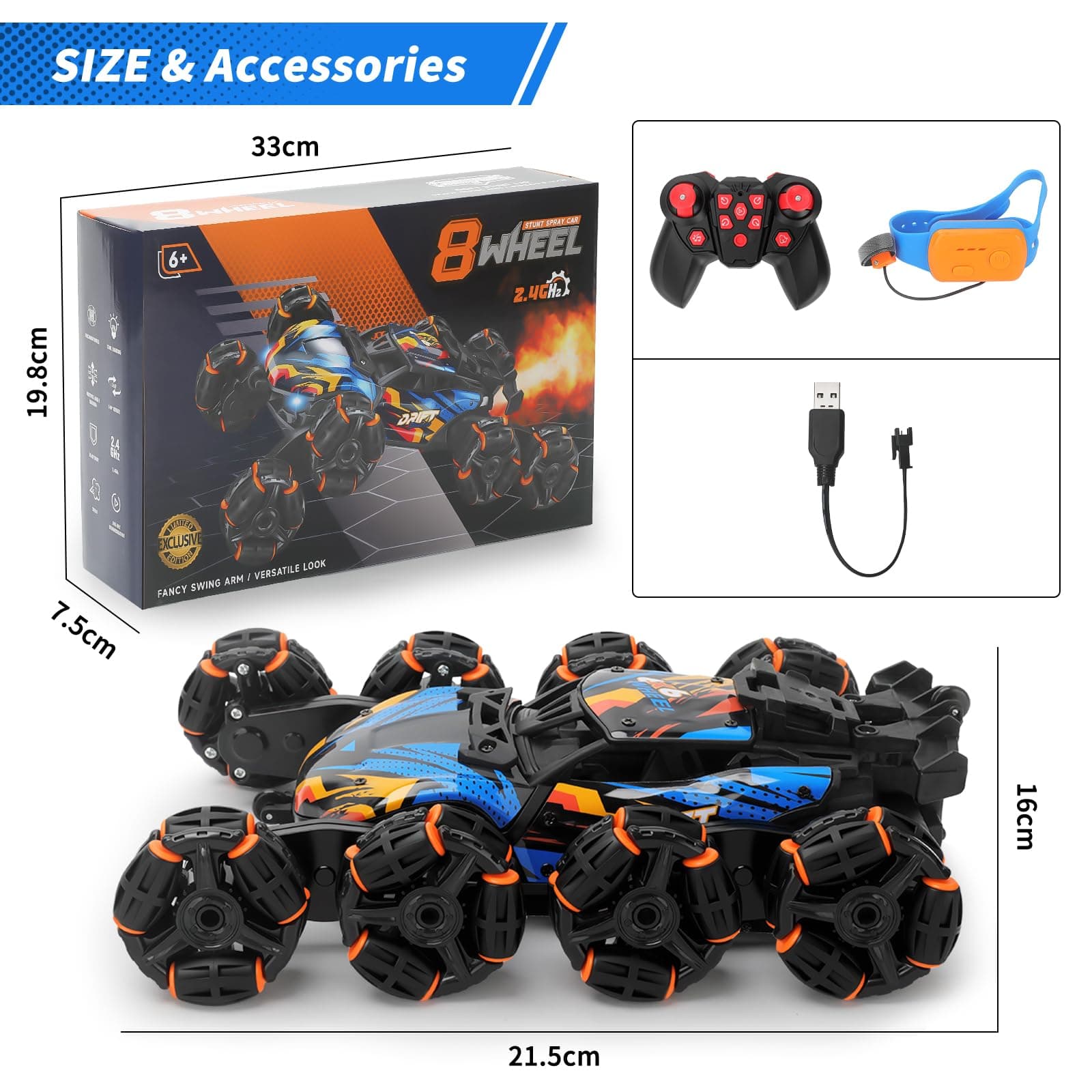 Gesture Sensing Remote Control Car, 8 Wheel Stunt RC Cars Toy for Boys Ages 6 7 8-12 13 14, Cool Kids Toys for 7 Year Old Boy | Best Birthday Gifts for 8 Year Old Boys thumbnail 7