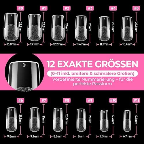 UNA GELLA Nail Tips Square Medium, 216 Stück 12 Größen Soft Gel Tips Quadratische Full Cover Nageltips für Nagelverlängerung Alltag Zuhause und DIY Nageldesign thumbnail 8