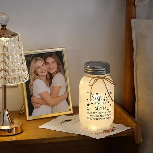Birthday Gifts for Sister from Sisters - 30 oz Large Mason Jar Night Light | Meaningful Sister Gifts, Unique Sisters Birthday Gift for Women, Christmas Sister Gift from Brother thumbnail 6