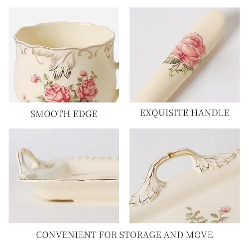 OptmAVth Ceramic Tea Set, 4 Cups and Spoons, One Sugar Bowl, One Milk Kettle, One Storage and Removeable Tray, for Home Party or Wedding Service, Pink Rose thumbnail 8