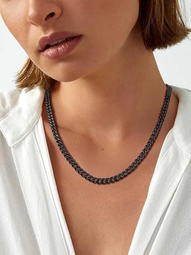 Curb Chain Necklace Black Chunky Double Tight Cuban Link thumbnail 8