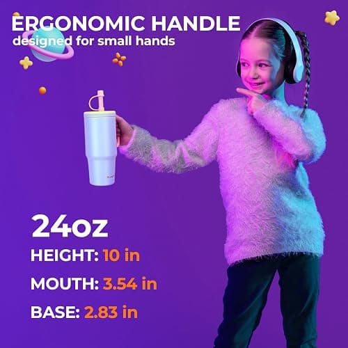 Luxgola Kids 24 oz Tumbler with Handle, Leak-Proof Screw-On Lid with Removable Silicone Straw, Spill Proof, Reusable Stainless Steel Insulated Water Bottle, Gift for Boys Girls Adults, Rose Red thumbnail 4