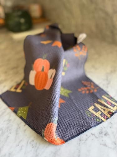 Desert Aqua || 3 Pack|| Double Sided Dish Towels || Waffle Weave Microfiber || Tea Towels || Highly Absorbent || Hanging Loop || Dish Cloths || Modern || Designer Prints (Fall Leaves Gray) thumbnail 4