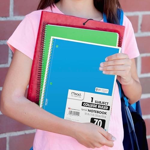 Mead Spiral Notebook, 6 Pack, 1 Subject, College Ruled Paper, 7-1/2" x 10-1/2", 70 Sheets per Notebook, Assorted Bright Colors (830050-ECM) thumbnail 2