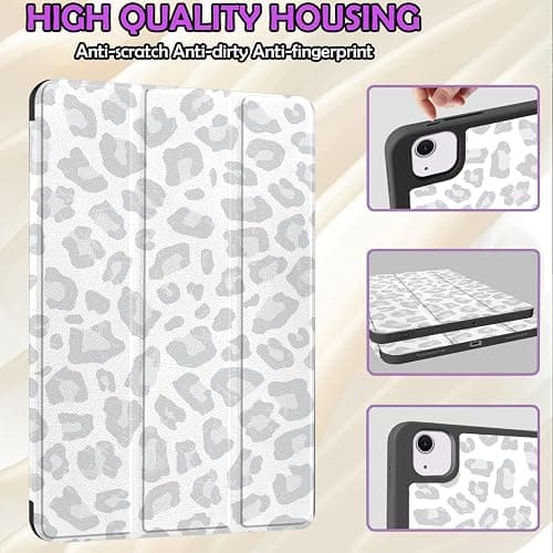 Deokke Compatible with iPad Air 13 Inch M3 2025/M2 2024 Case with Pencil Holder TPU Back Case Auto Sleep/Wake Cover with iPad Pencil Charging Cute Women Men Girls-Gray White Leopard Cheetah thumbnail 5