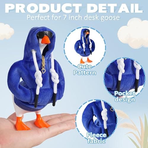 6 Set 7inch Desk Goose Outfits, Mini Desktop Goose Clothes Desk Goose Accessories Set for Magnetic Goose Statue ( Dark Blue Hoodie+ Sunglasses+ Necklace ) thumbnail 4