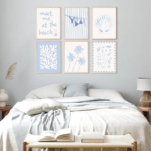 Blue Coastal Wall Art Decor Beach Preppy Canvas Poster Coastal Granddaughter Prints Aesthetic Beachy Picture Summer Bikini Coast Artwork Ocean Cute Shell Painting for Girly Dorm 8x10x6 Inch Unframed thumbnail 5