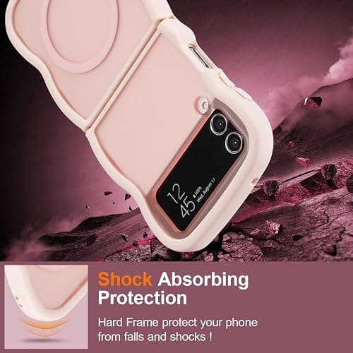 UEEBAI Magnetic for Samsung Galaxy Z Flip 3/Z Flip 4 Case, Compatible with MagSafe, Transparent Clear Wave Frame Design Soft Edge Cover Matte Shockproof Phone Case- Pink thumbnail 6