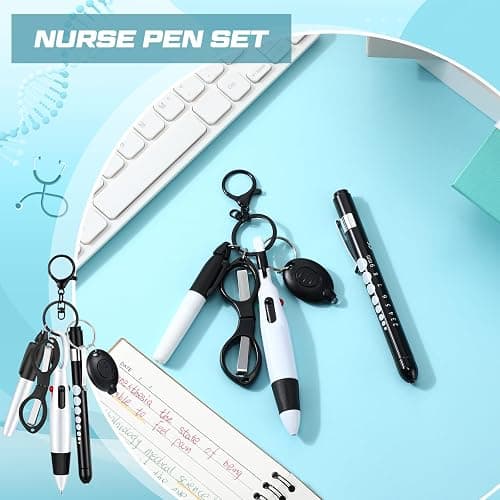 MotiMind 6 Pcs Nurse Pen Set Rn Badge Accessories Essentials, Black | Nurse Marker Pen, Retractable Ballpoint Pen, Keychain Clip, Foldable Scissors, LED Flashlight, Nurse Accessories thumbnail 5