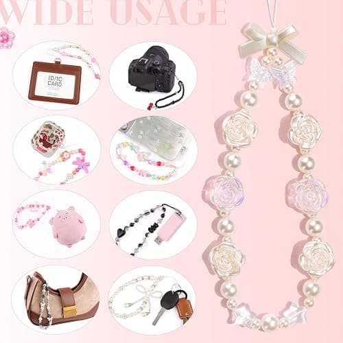 4 PCS Cute Phone Charms Aesthetic Y2K Cellphone Wrist Strap Bedazzling Flower Bow Butterfly Accessories ABS Imitation Pearl Beaded Anti-Theft Chain String for Bag Keychain Airpods Camera Decor thumbnail 7