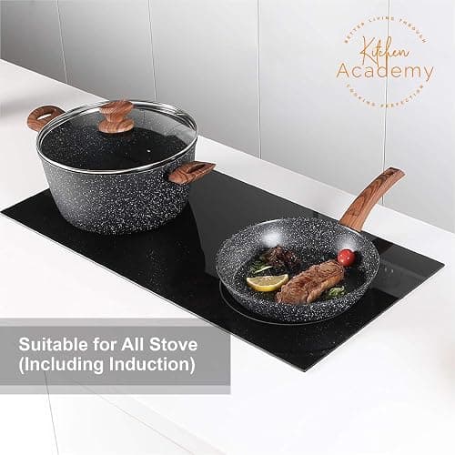 Kitchen Academy Induction Cookware Sets - 12 Piece Cooking Pan Set, Granite Black Nonstick Pots and Pans Set thumbnail 3