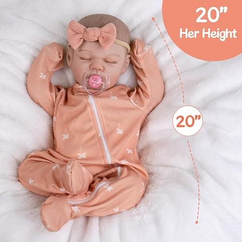 Aori Weighted Reborn Baby Doll - 20 Inch Realistic Lifelike Newborn Girl with Clothing, Soft Body Doll for Girls Age 3+, Best Gift for Christmas/Birthday/Baby Shower thumbnail 6